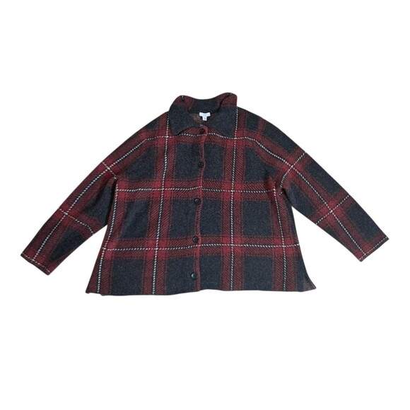 J. Jill Sweaters - J Jill Sweater Shacket Knit Jacket Womens  XL Petite Red Black Plaid  Wool Blend
